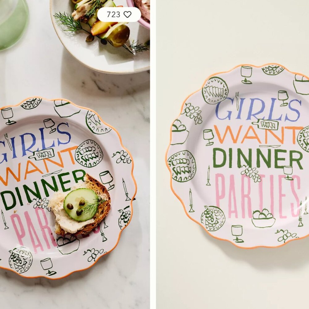 Anthropologie Phthalo Ruth Girls Want Dinner Parties Dessert Plate (NEW - 12)